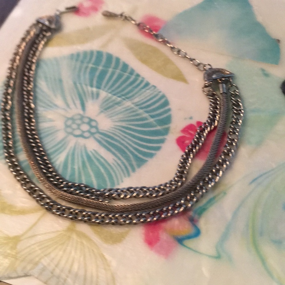 Silver Three Strand Choker Necklace - 15"